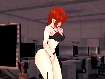 Hot big titted redhead Makima masturbation - 3D Hentai