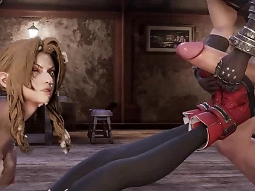 Footjob Final Fantasy Hentai - Aerith helps Tifa Make Cloud Cum with her boots