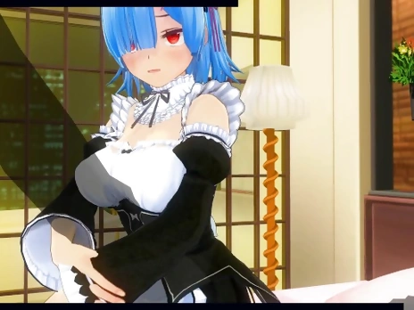 3D HENTAI RE ZERO Rem pounces on a big dick